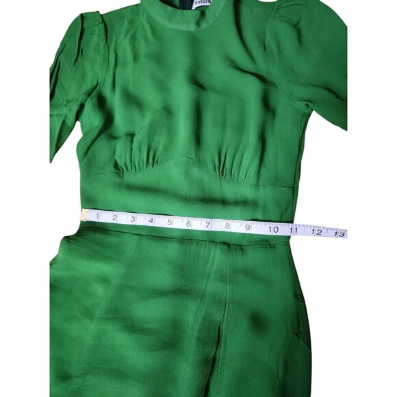 Reformation Kelly Green Twee Mini Dress Womens Size 0 Puff Sleeve Chiffon Preppy - Picture 10 of 10